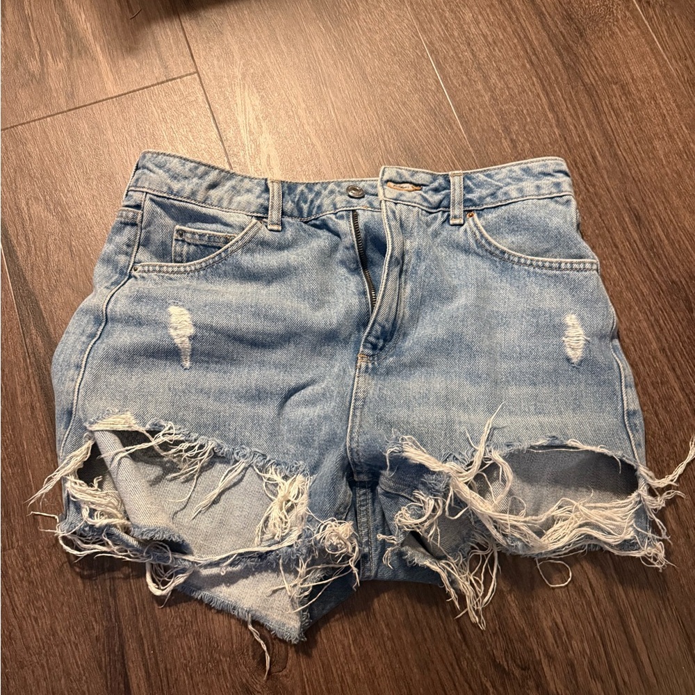Topshop Light Blue Ripped Denim Cutoff Shorts